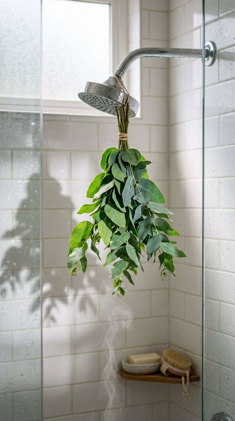 Bathroom With a Reed Diffuser or Eucalyptus Bundle