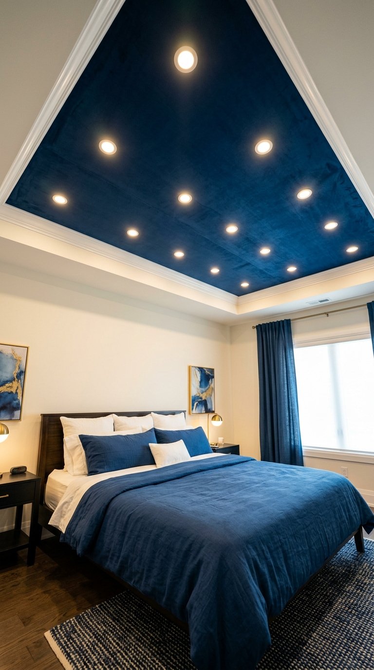 Bedroom With a Color-Matched Wool Ceiling
