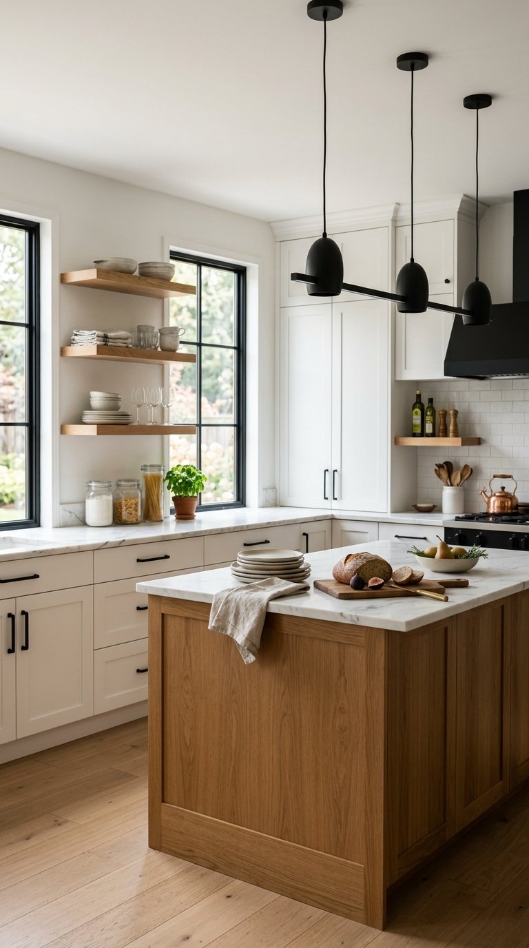 Black, White, and Warm Wood Three-Tone Palette