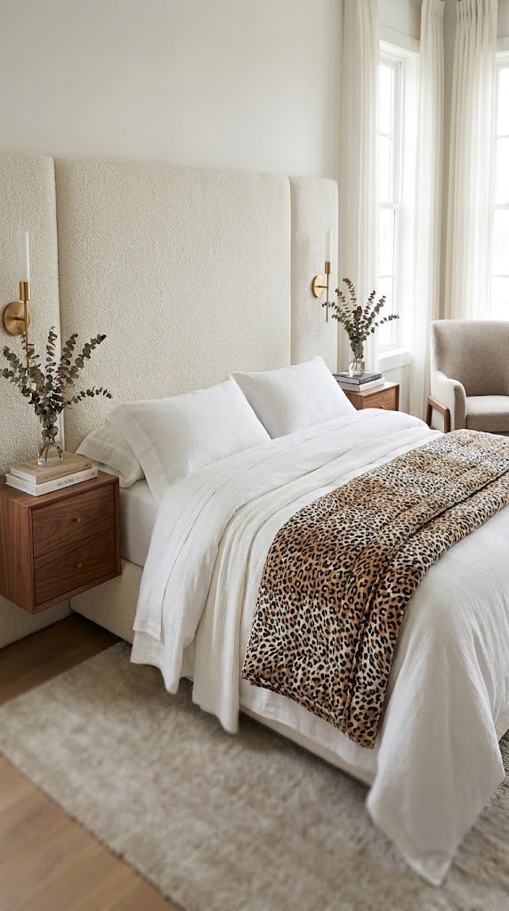 Choose a Solid Neutral Headboard to Anchor the Pattern