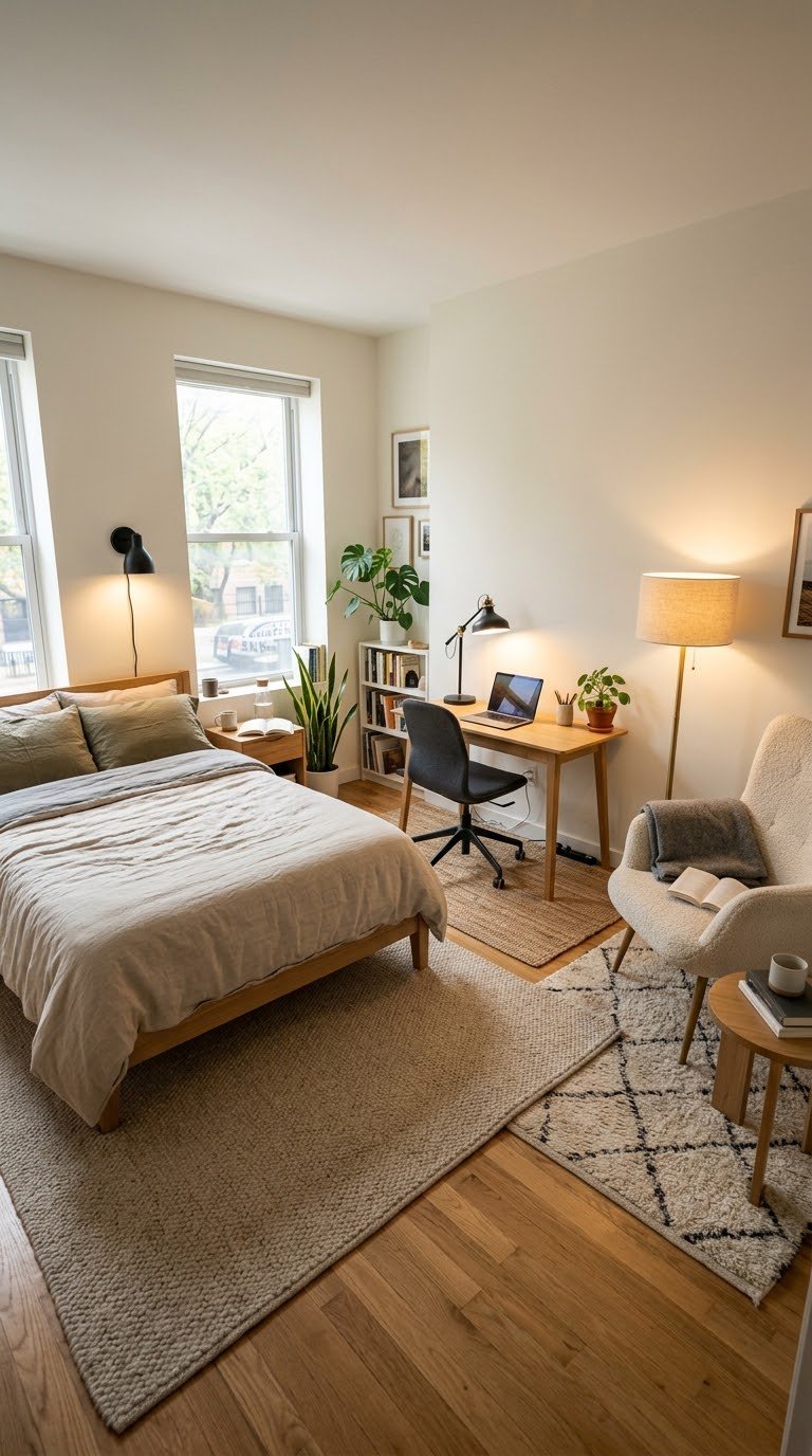 Create Zones Within Your Small Room Using Rugs and Lighting