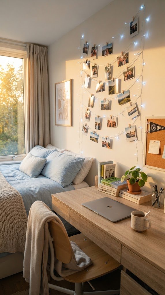 Create a Light Blue Photo Display With Fairy Lights