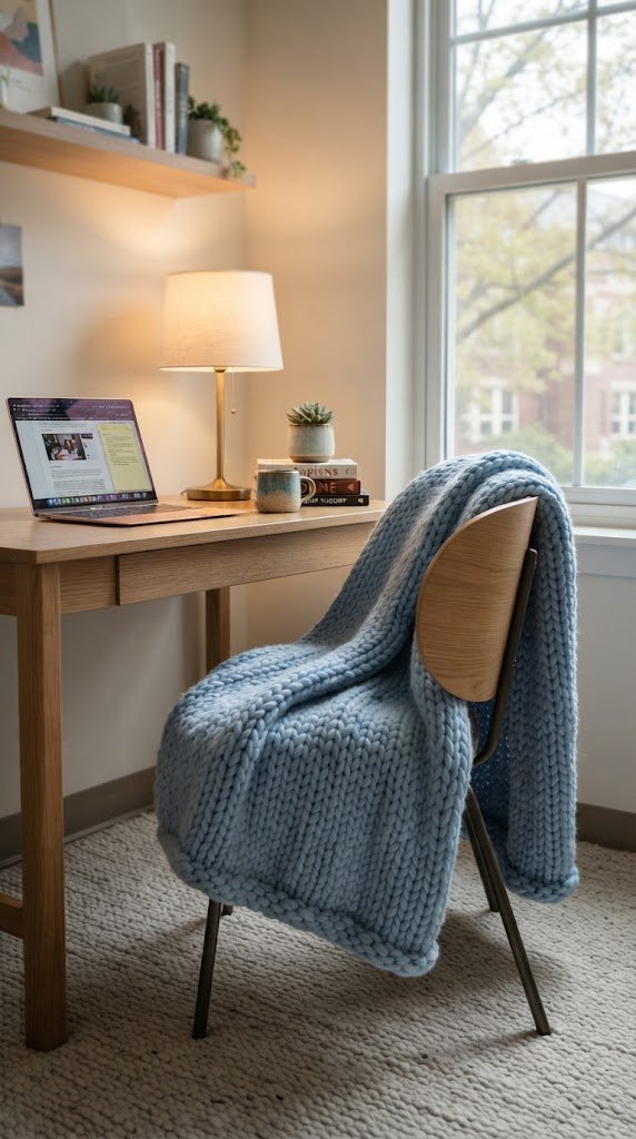 Drape a Baby Blue Throw Blanket Over Your Desk Chair