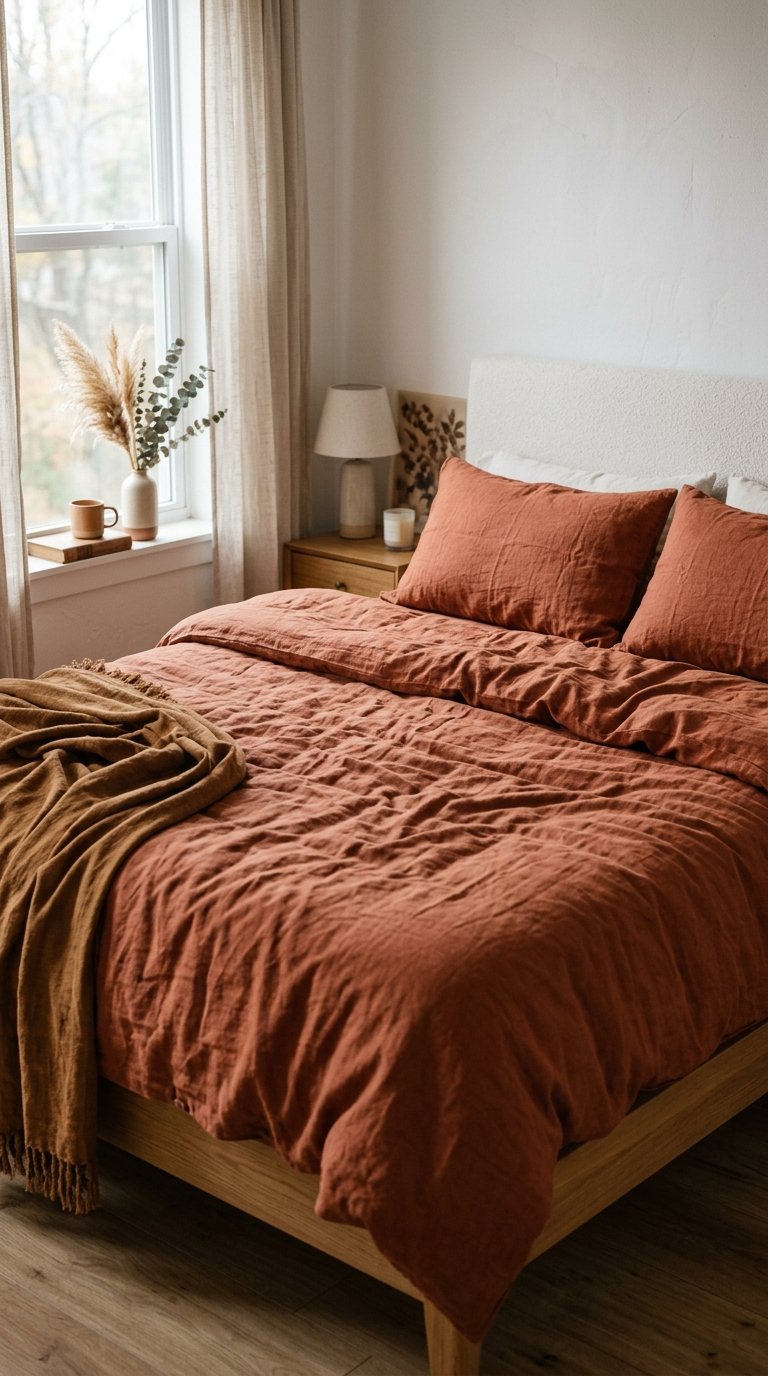 Flannel or Linen Bedding in Warm Tones