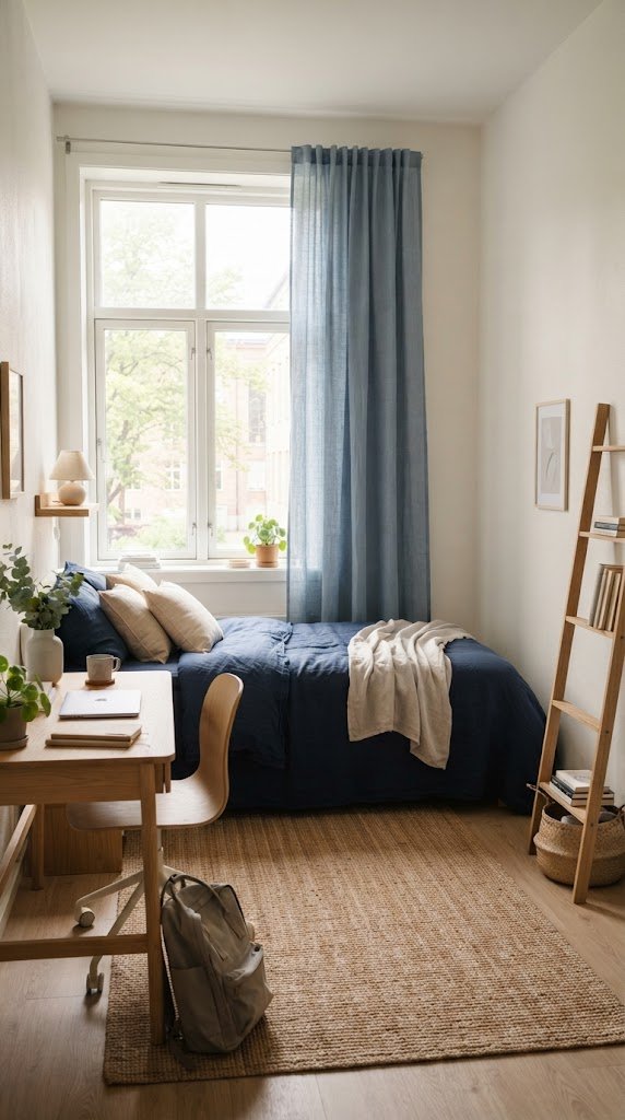 Hang Blue Curtain Panels Over Your Dorm Window