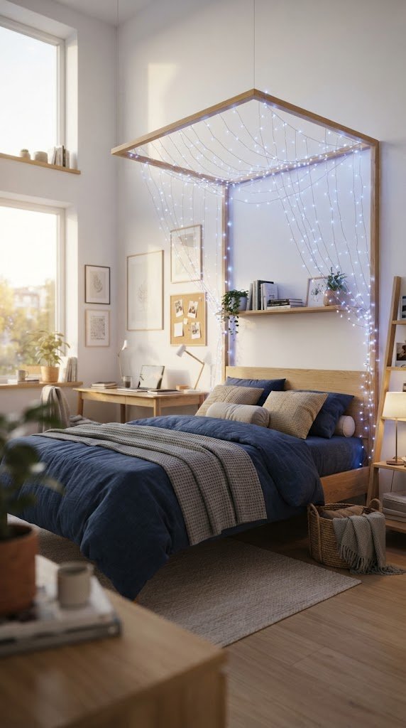 Hang Blue String Lights Above Your Bed