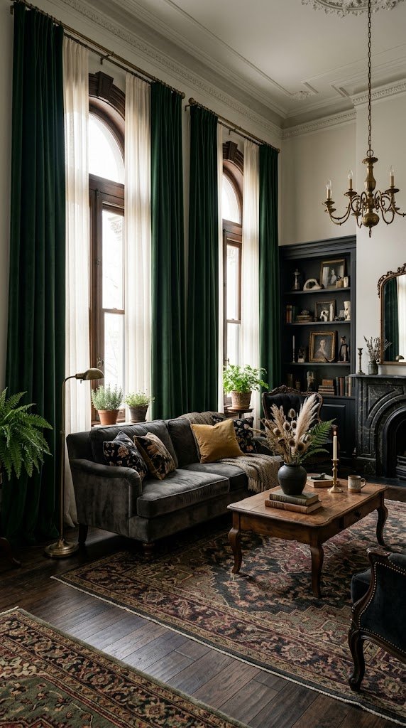 Hang Dark or Moody Curtains at Ceiling Height