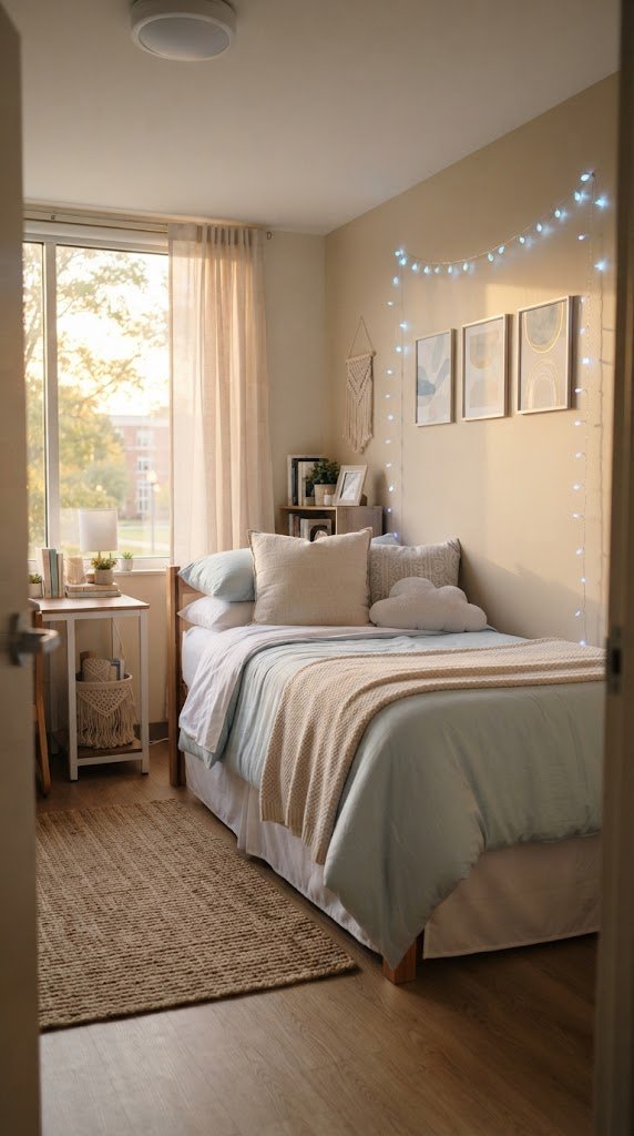 Hang Light Blue String Lights Along Your Bed Wall