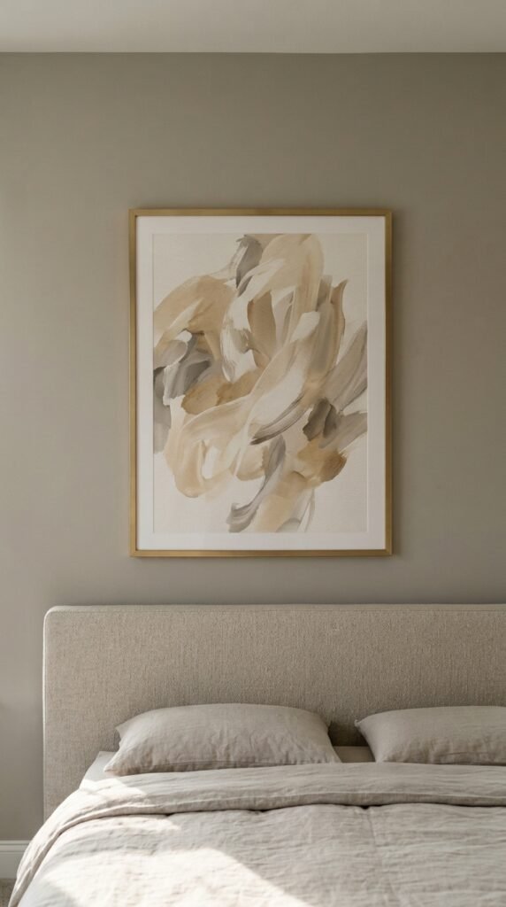 Hang a Single Large Neutral Artwork Above the Bed