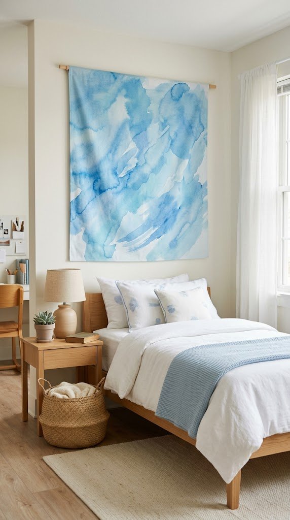 Hang a Sky Blue Tapestry Above Your Bed