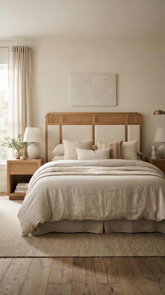 Introduce Texture Through a Woven or Boucle Headboard