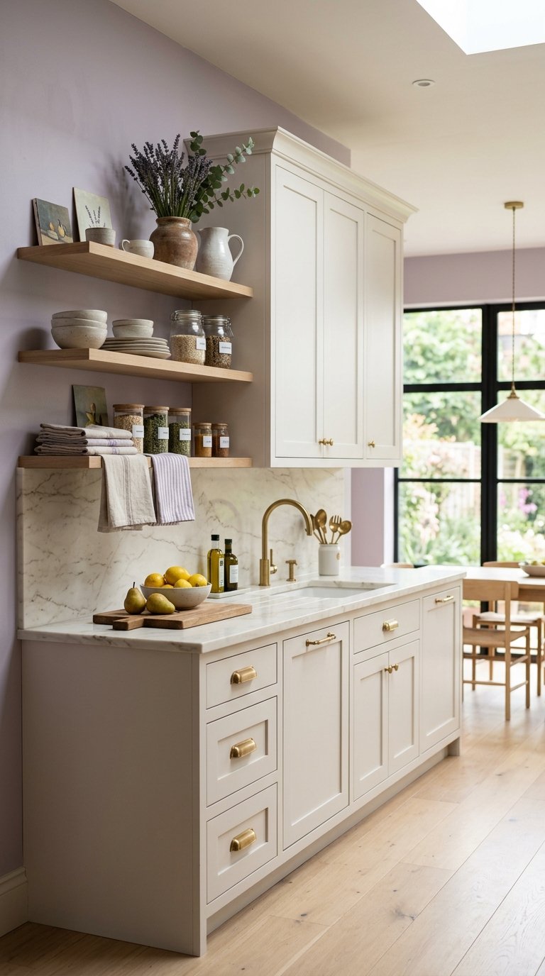 Lavender Kitchen With White Cabinets