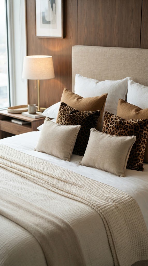 Layer Leopard Print With Solid Linen Throw Pillows
