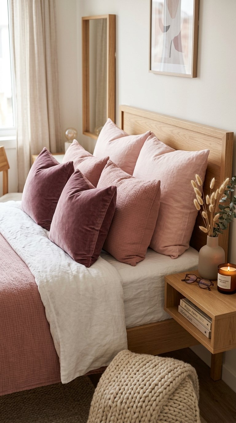 Layer Pink Throw Pillows in Three Different Shades