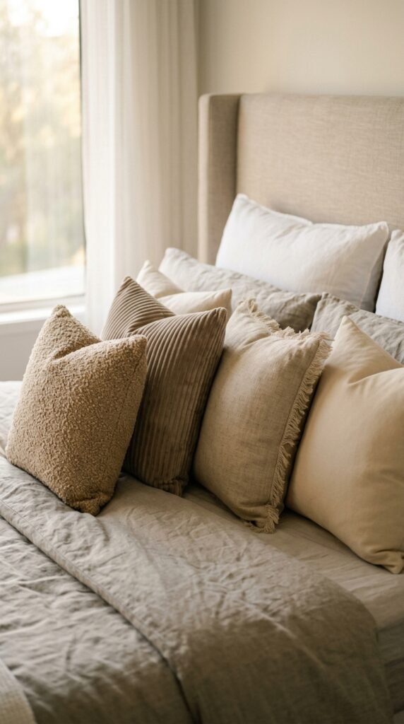 Layer Throw Pillows in Varying Neutral Textures