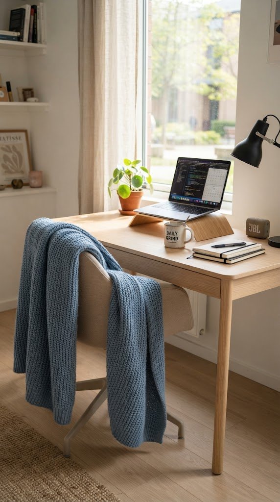 Layer a Blue Throw Blanket Over Your Desk Chair