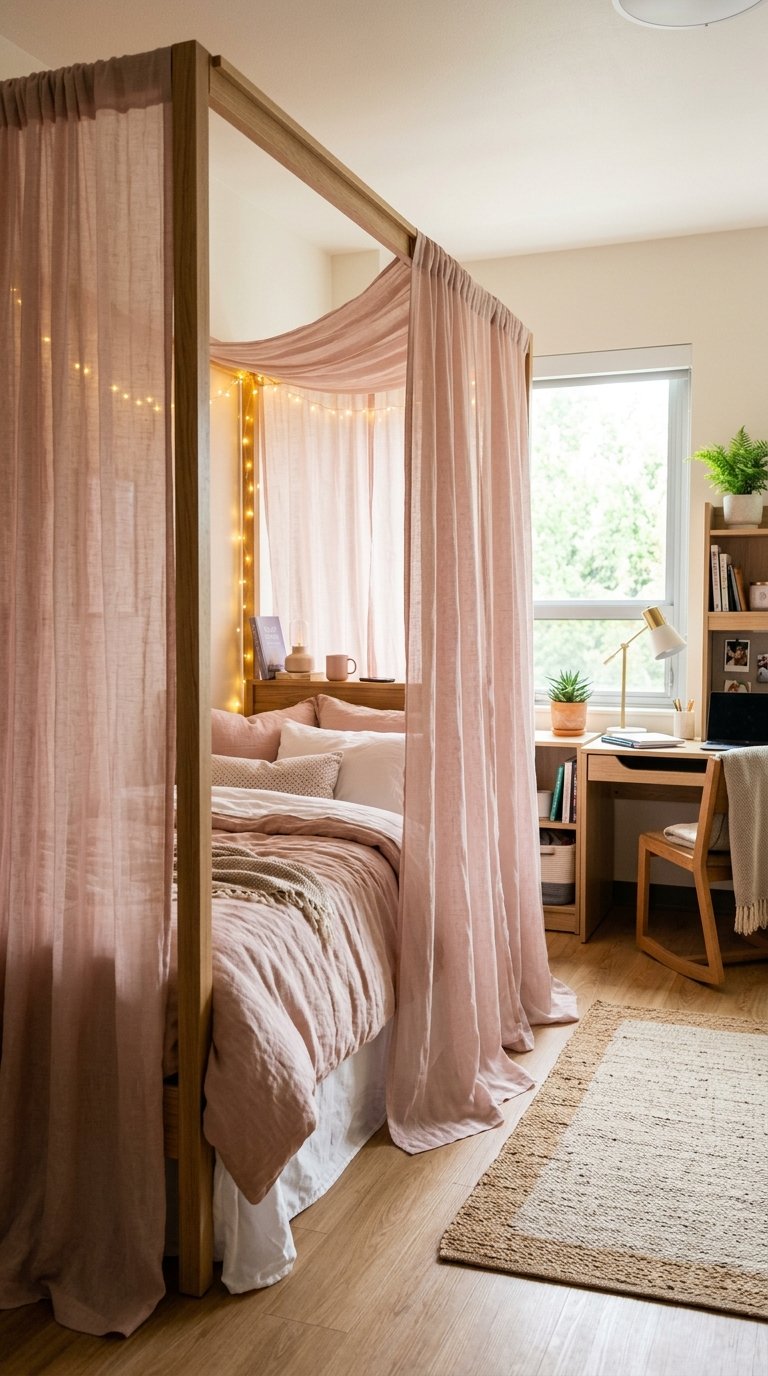 Pink Curtains Around the Bed Perimeter