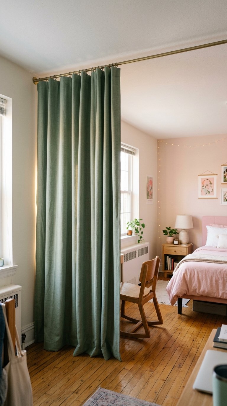 Pink or Green Curtains to Add Height