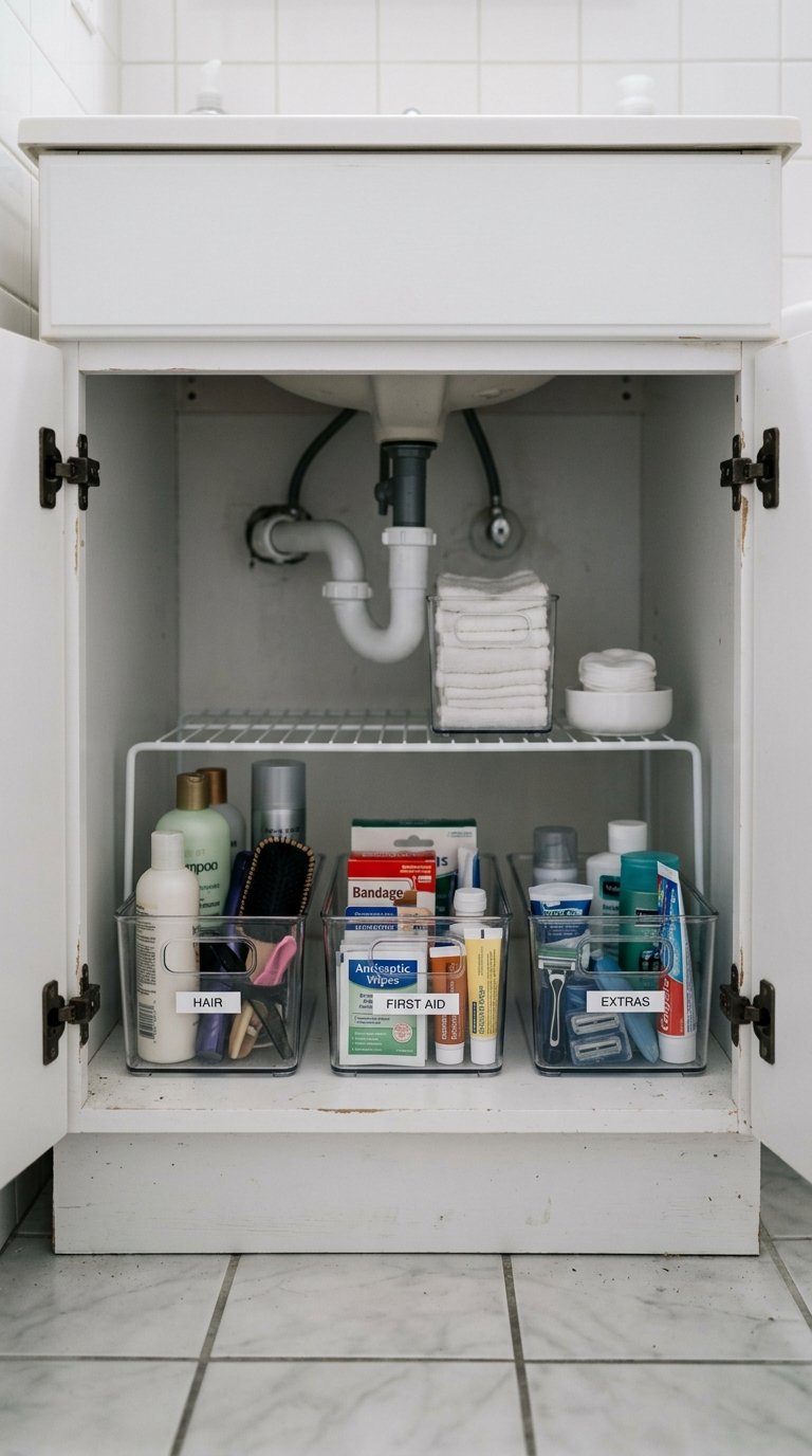 Sink With Clear Bins and Risers