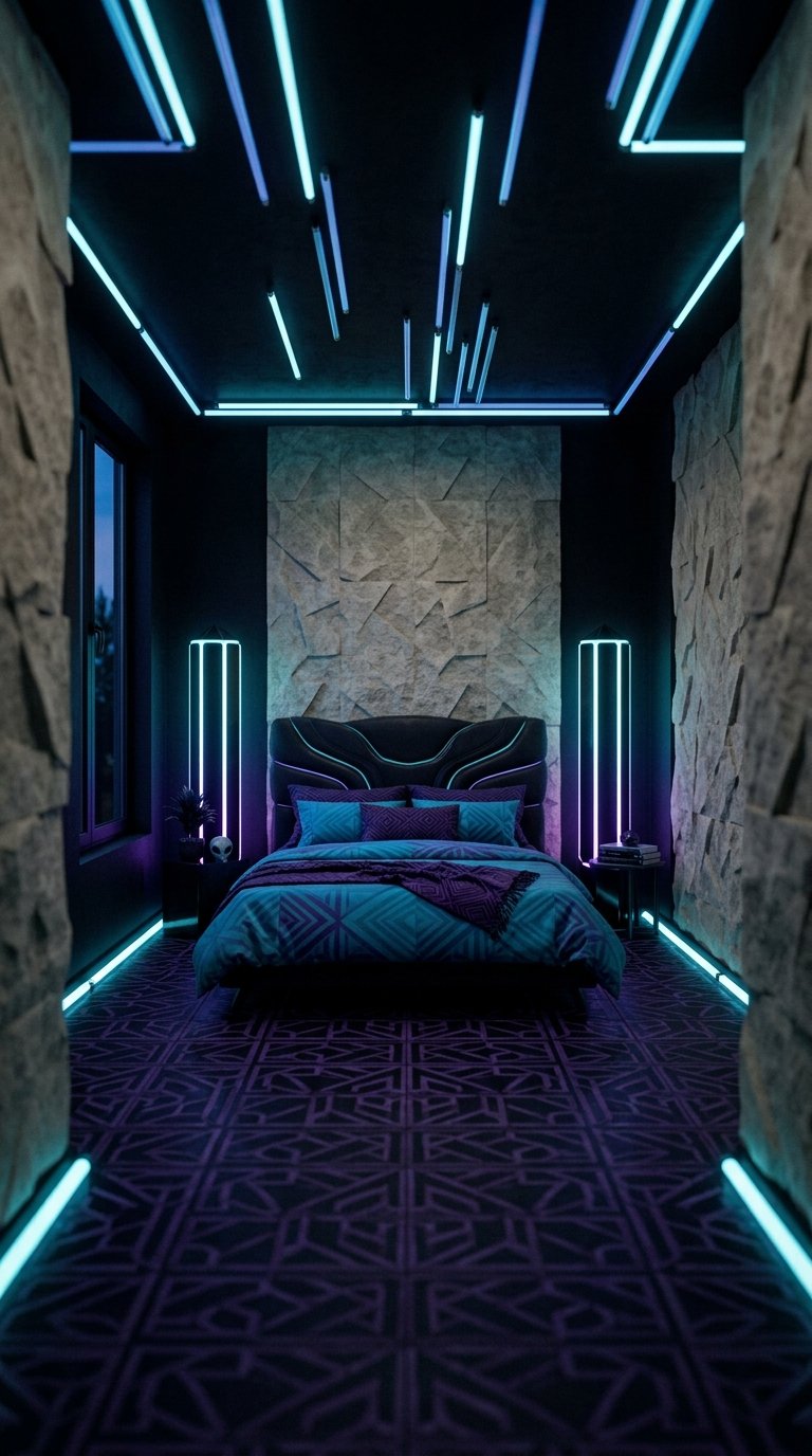 Space-Theme Bed With End Stone and Obsidian