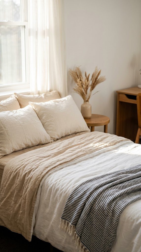 Start With Sandy Beige and White Bedding as Your Base