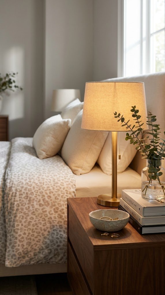 Style Nightstands With Gold Accents and Warm Lighting