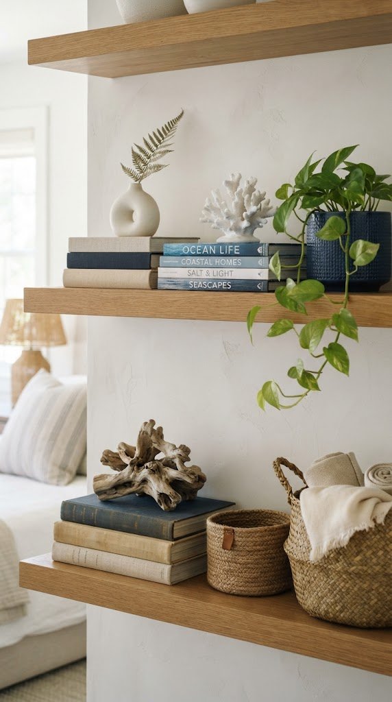 Style Your Shelf With Coastal Books and Blue Objects