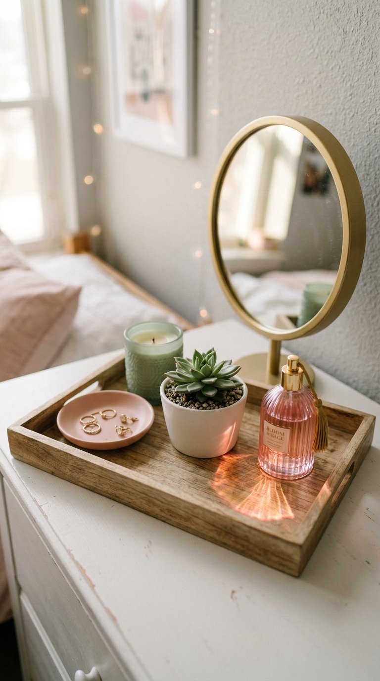 Style the Dresser Top as a Pink and Green Vignette