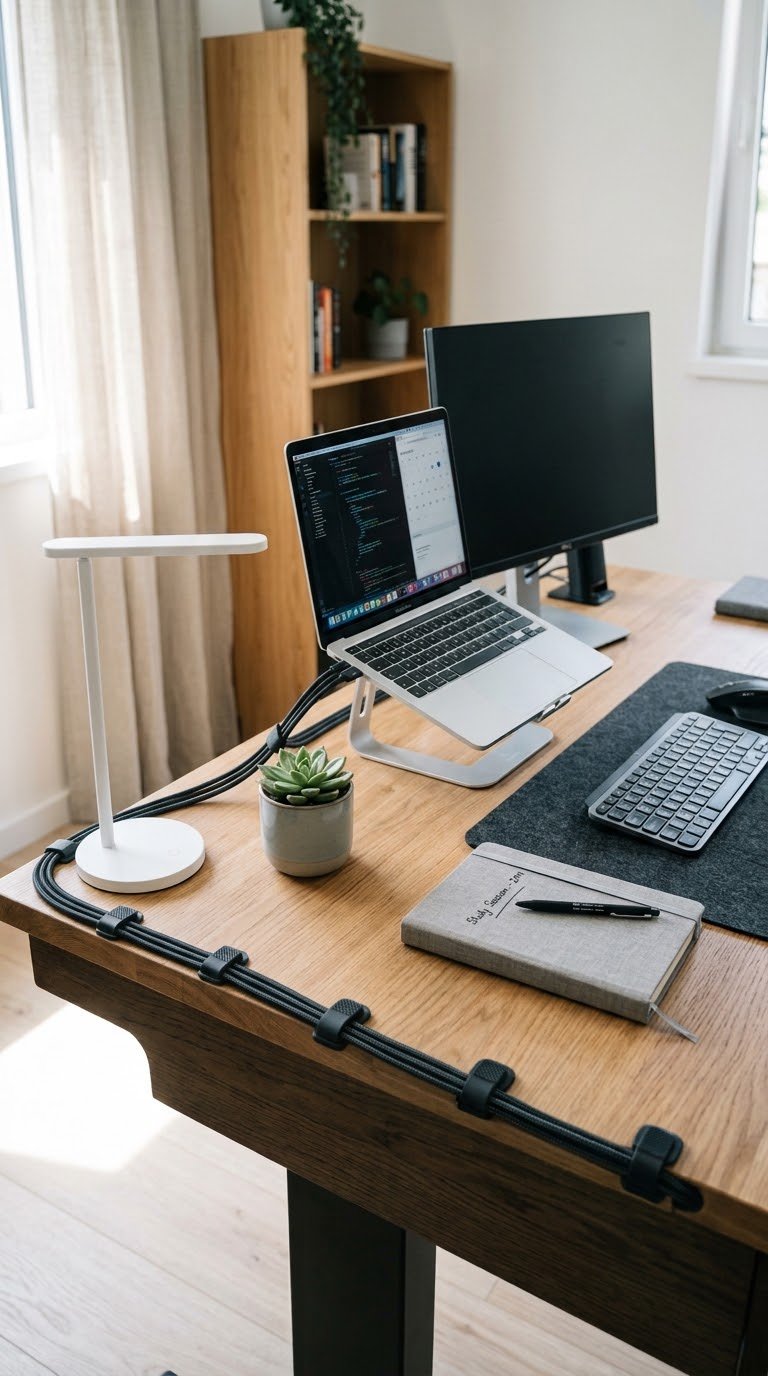 Use Adhesive Cable Clips Along the Desk Edge