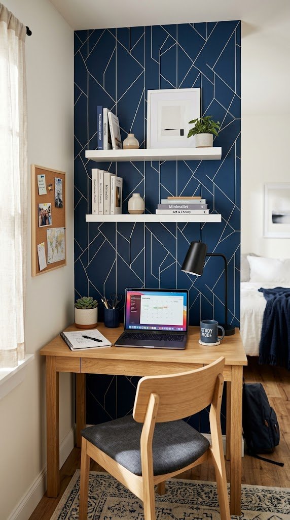 Use Blue Peel-and-Stick Wallpaper on One Accent Wall