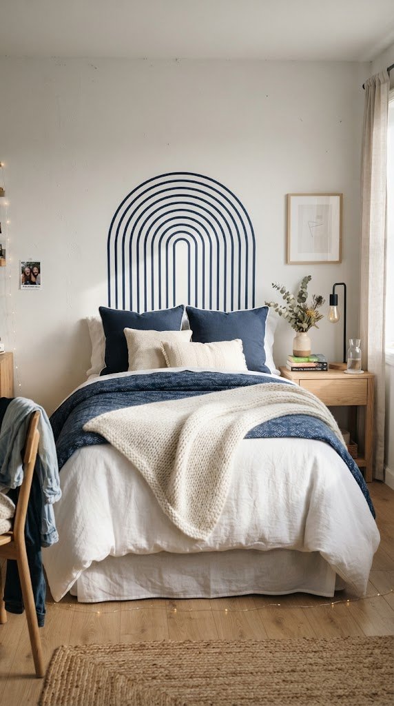 Use Blue Washi Tape to Create a Faux Headboard Design