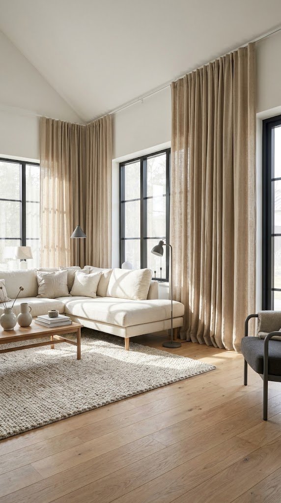 Use Linen Curtains Hung at Ceiling Height