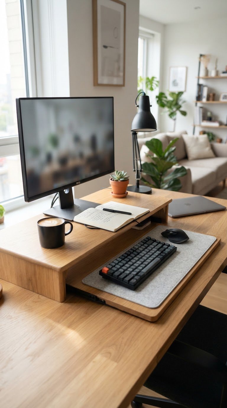 Use a Keyboard Tray Under the Monitor Riser