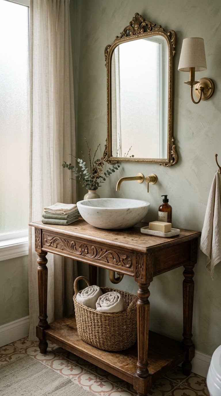 Use a Pedestal Table as an Alternative Vanity