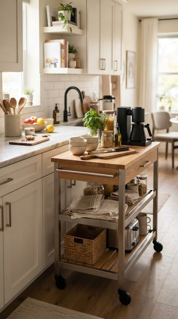 Use a Rolling Kitchen Cart for Counter Space