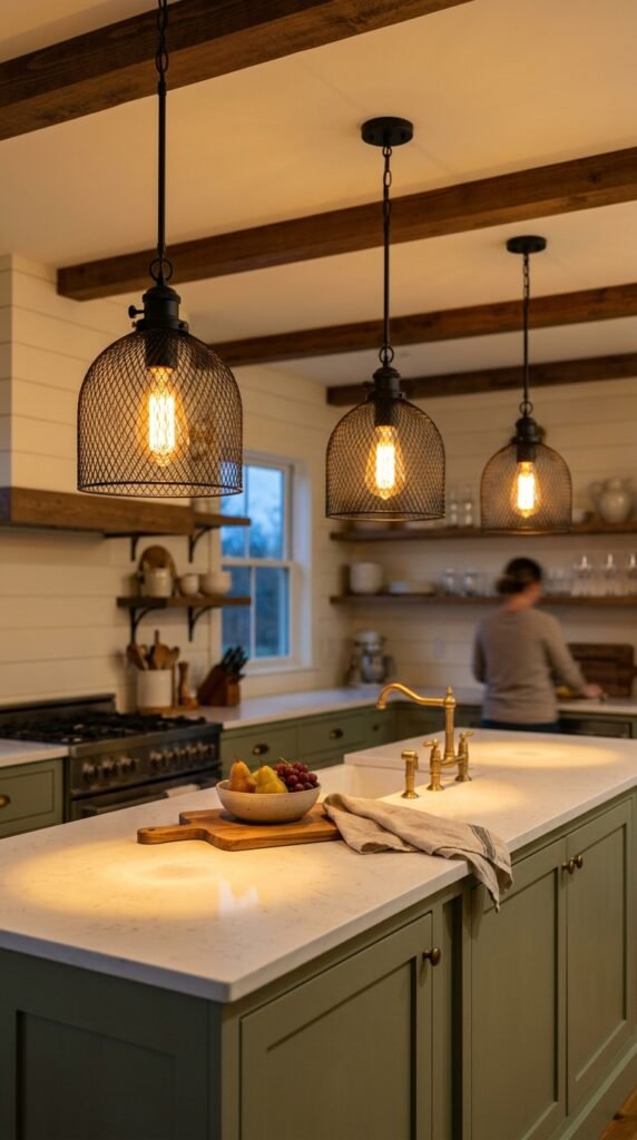 Vintage-Style Pendant Lights Above the Island