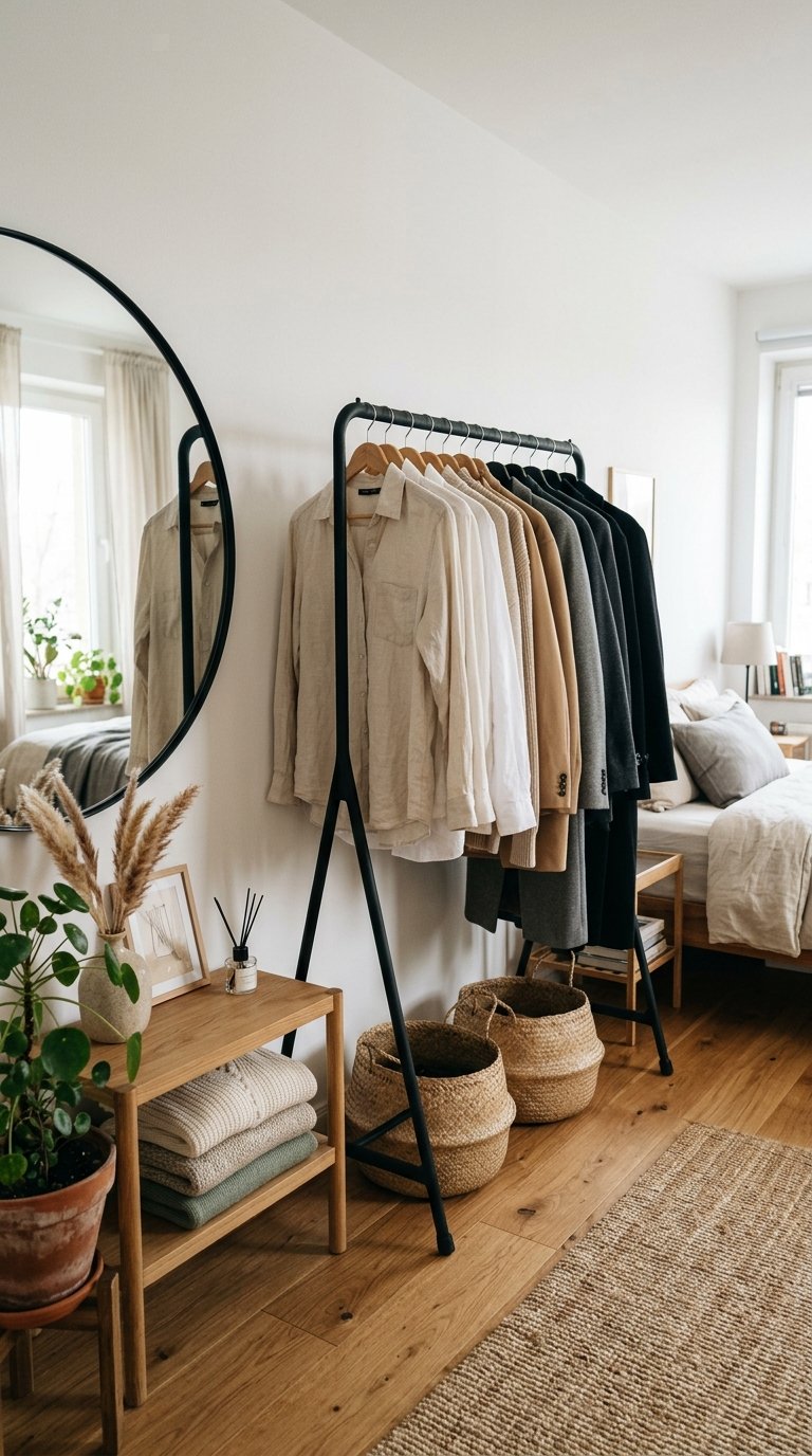 a Fake Walk-In Closet With a Clothing Rack