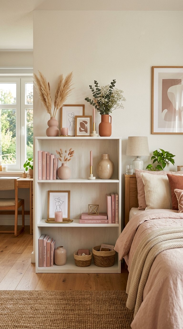 a Pink Bookshelf as a Display Wall