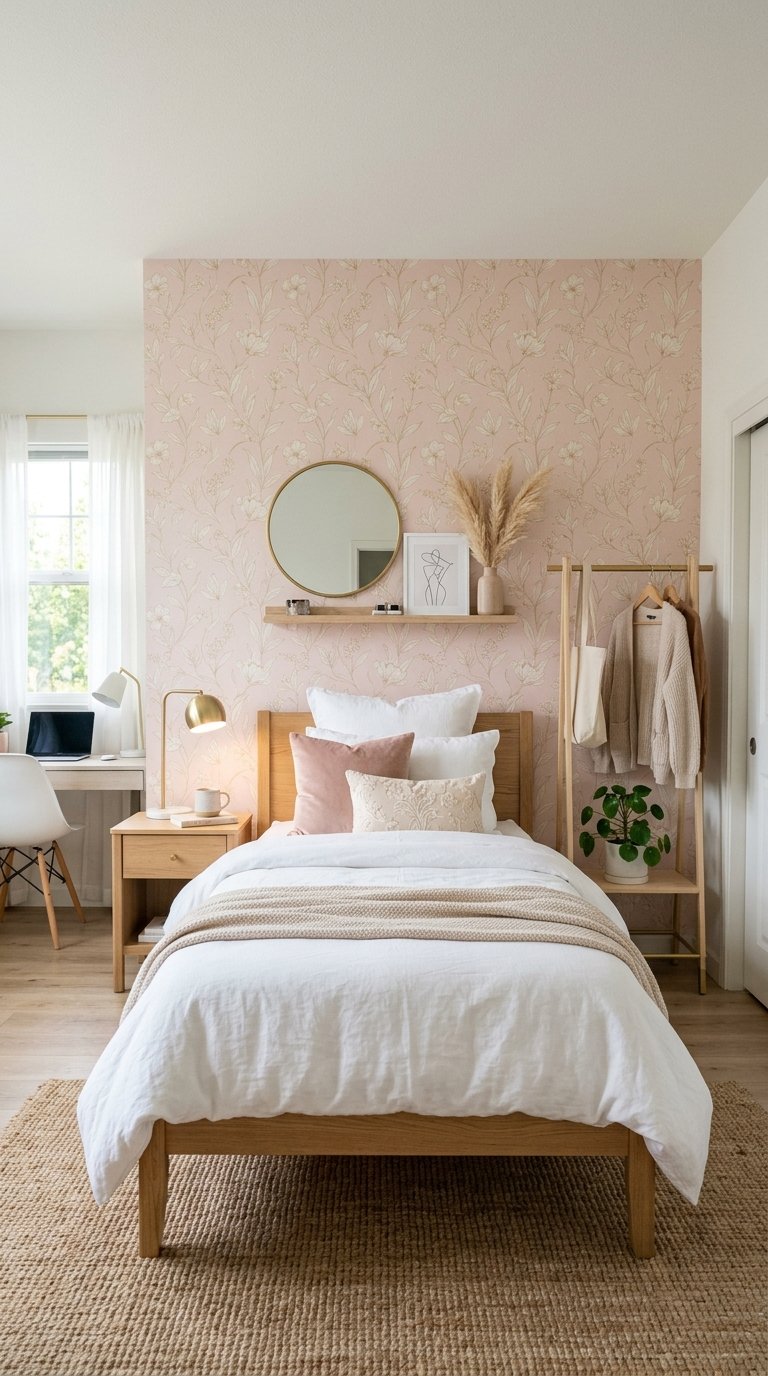  a Pink Peel-and-Stick Wallpaper Accent Wall