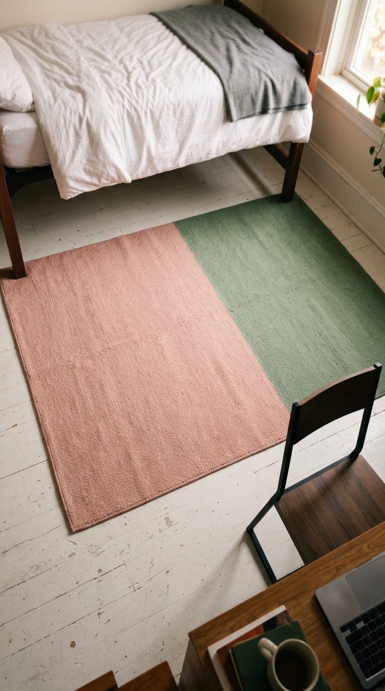 a Pink and Green Color-Blocked Rug