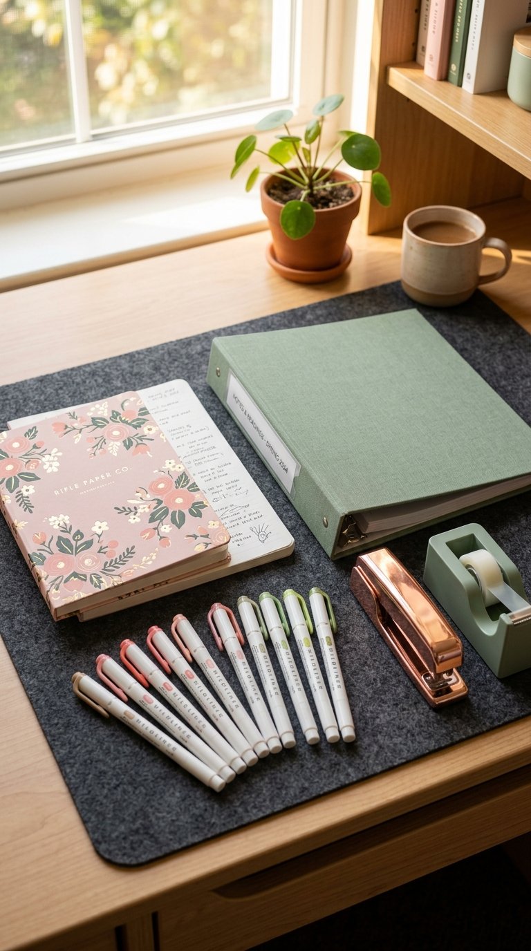 a Pink and Green Study Supply Aesthetic