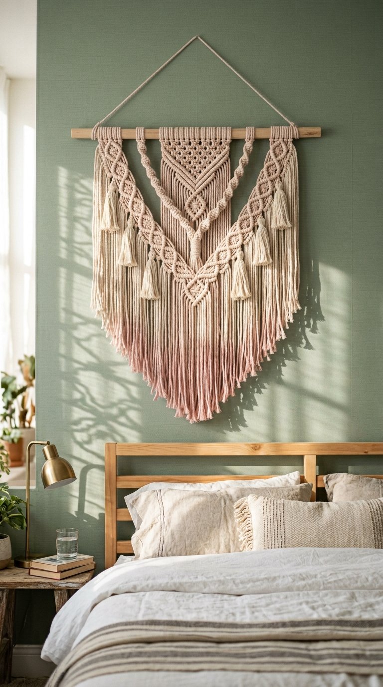 a Pink or Green Macramé Wall Hanging