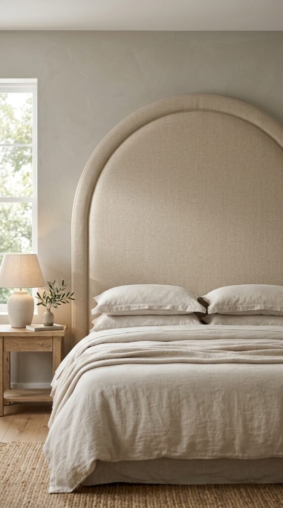 a Statement Headboard in a Neutral Fabric