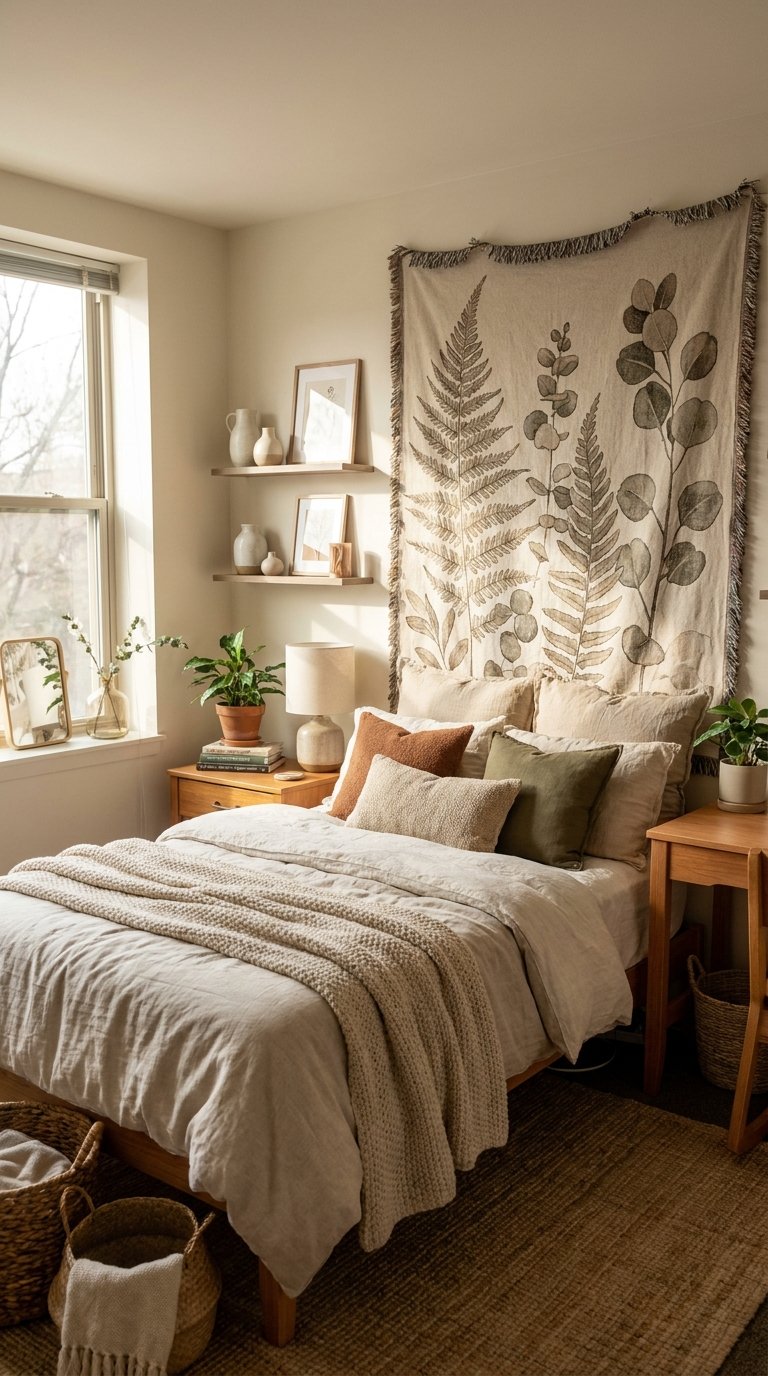 a Tapestry as a Bed Backdrop and Wall Art Combined